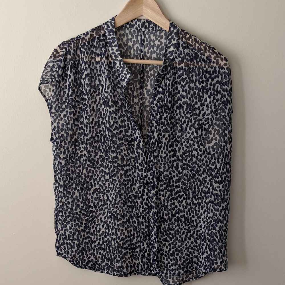 Sheer Blue and White Cap Sleeve Blouse